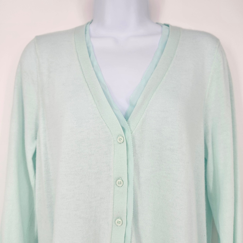 Ann Taylor Mint Green Chiffon Trim Cardigan Size L Dainty Feminine Soft Pastel